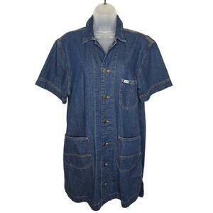Lee Denim Shirt Dress M Utility Workwear Button Front Western Collared Preppy